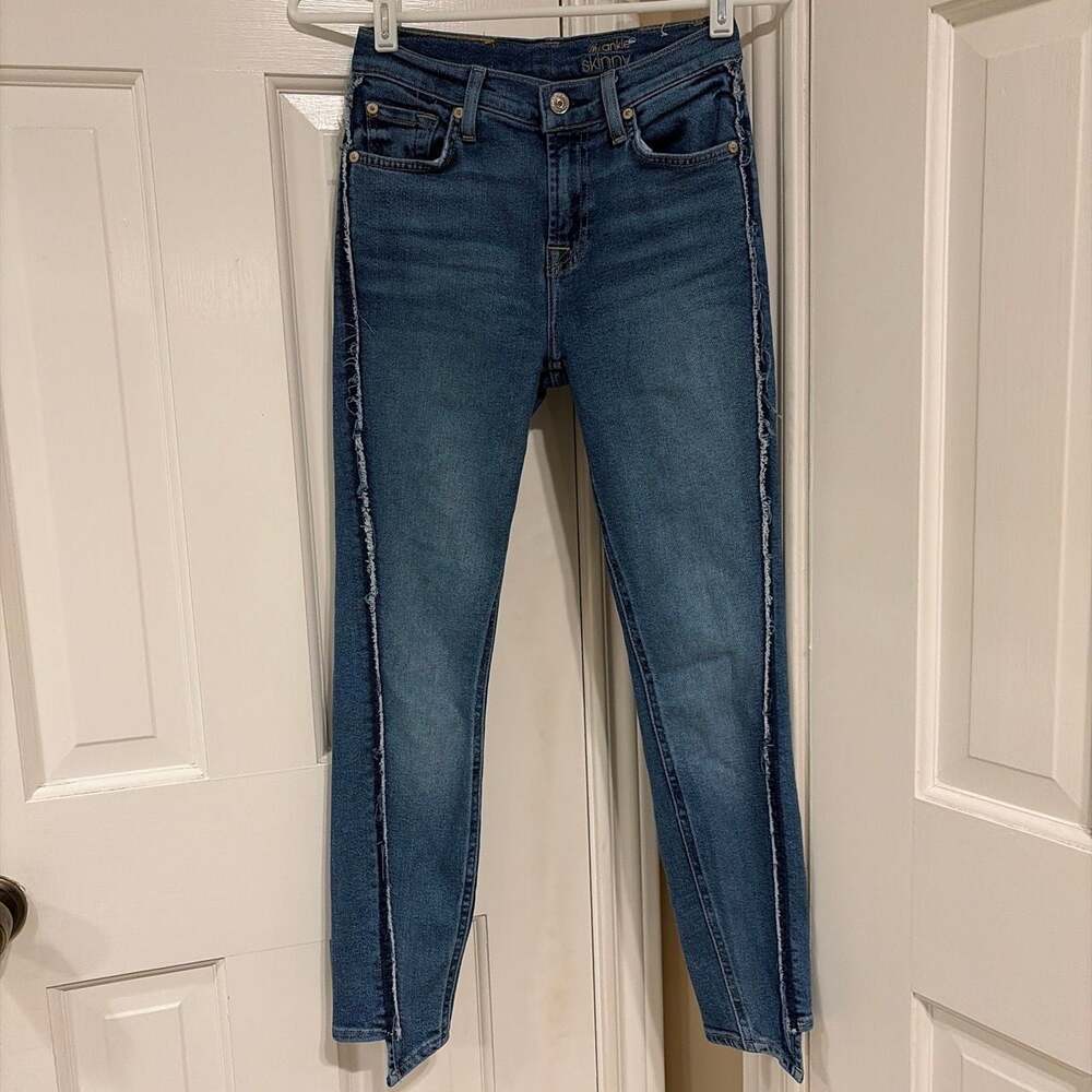 7 For All Mankind‎ The Ankle Skinny Jeans with Frayed Side Seam Detail